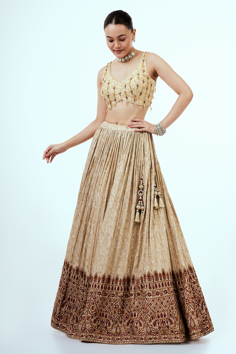 Gold Ombre Tissue Lehenga with Sequins Work
