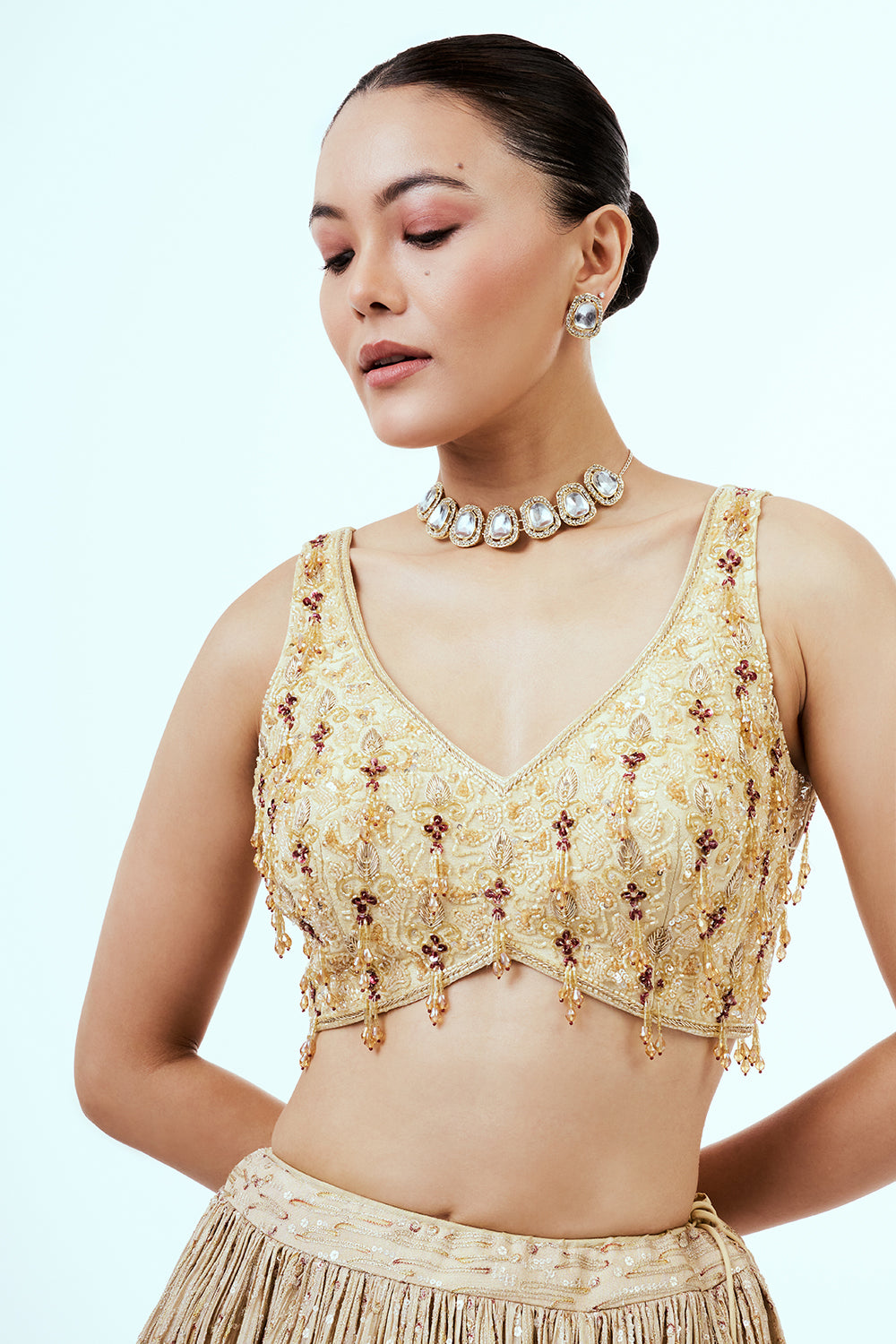 Gold Ombre Tissue Lehenga with Sequins Work