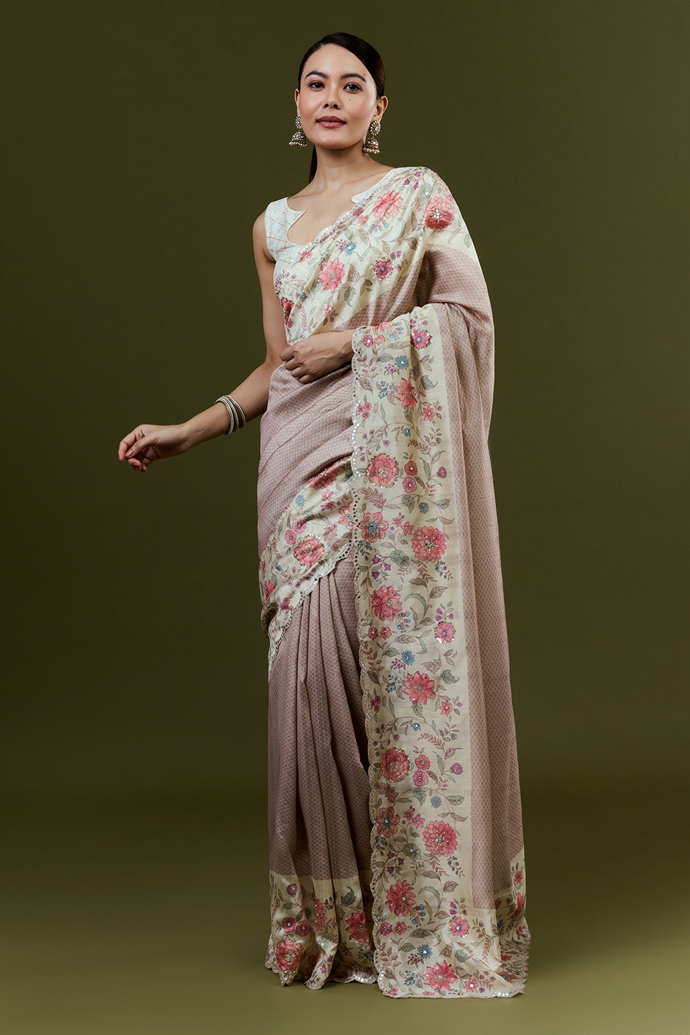Golden Tussar Silk Saree with Sequin Work