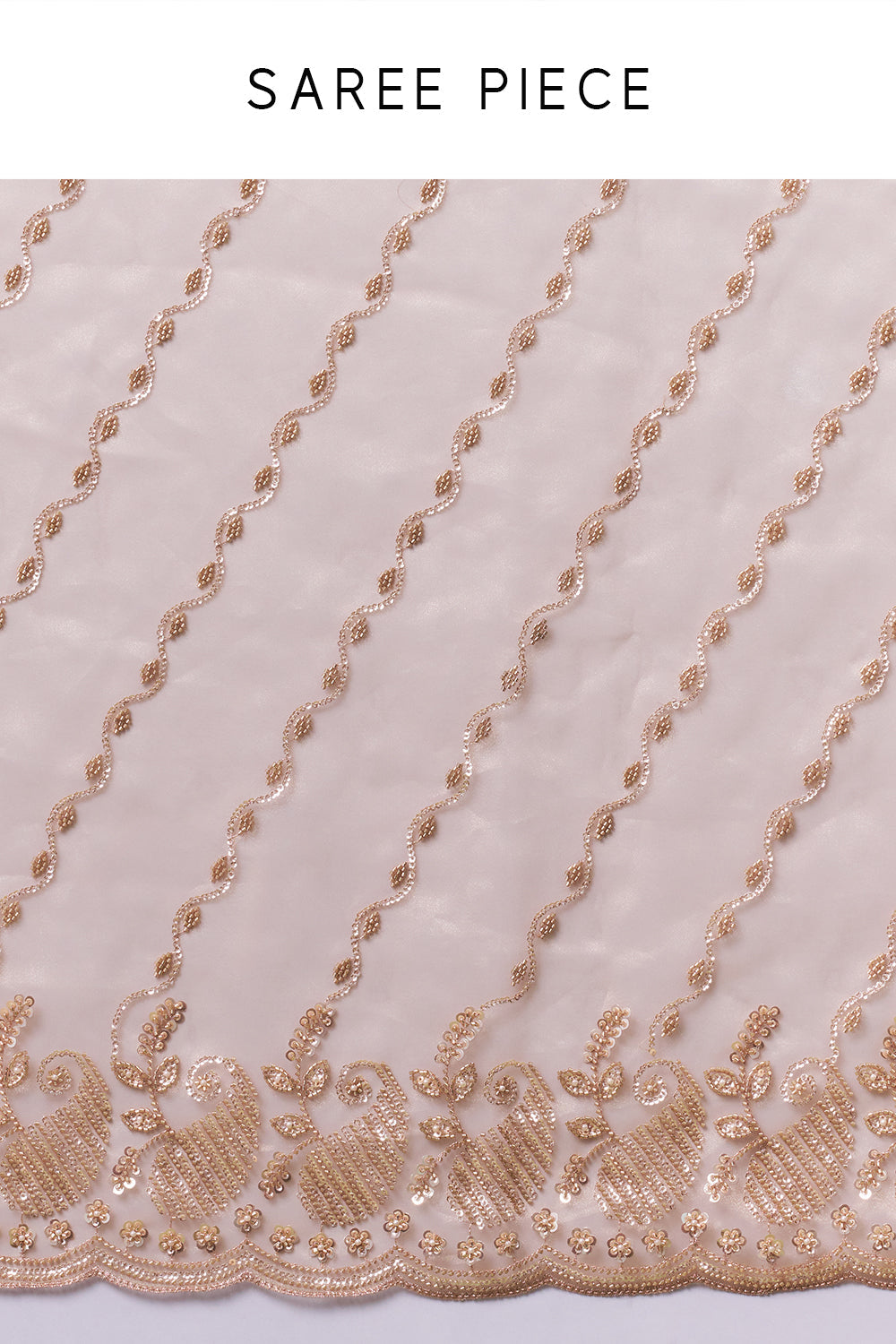 Golden Beige Organza Embroidered Saree with Sequin and Cutdana Work