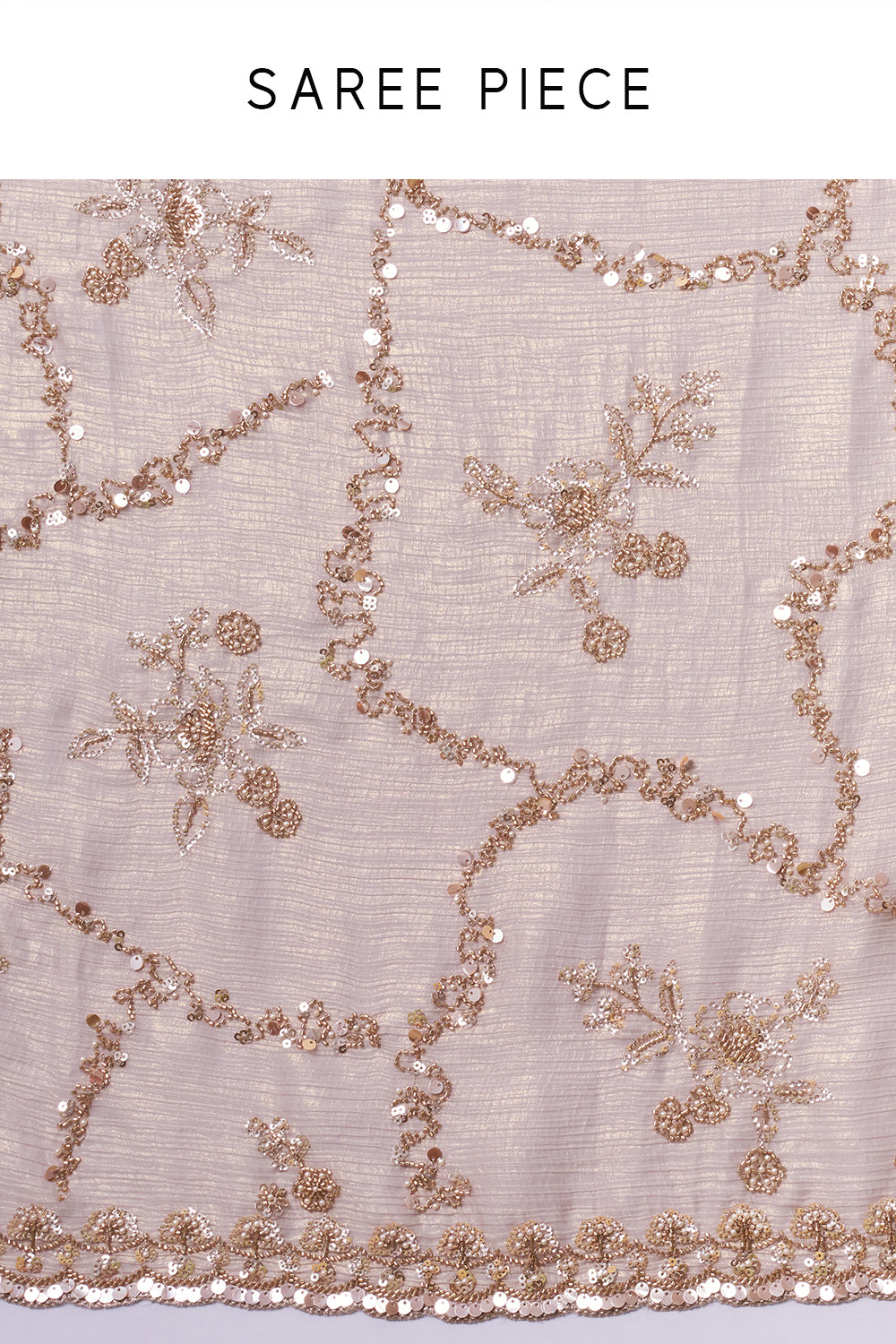 Golden Grey Crushed Tissue Embroidered Saree With Sequin Embroidery