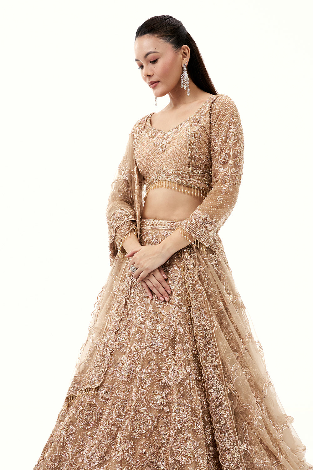 Golden Lehenga with Zardosi and Cutdana Embroidery
