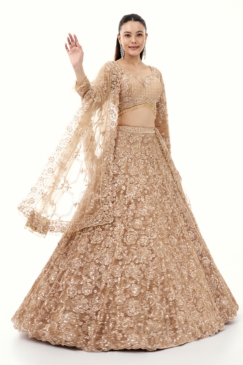 Golden Lehenga with Zardosi and Cutdana Embroidery