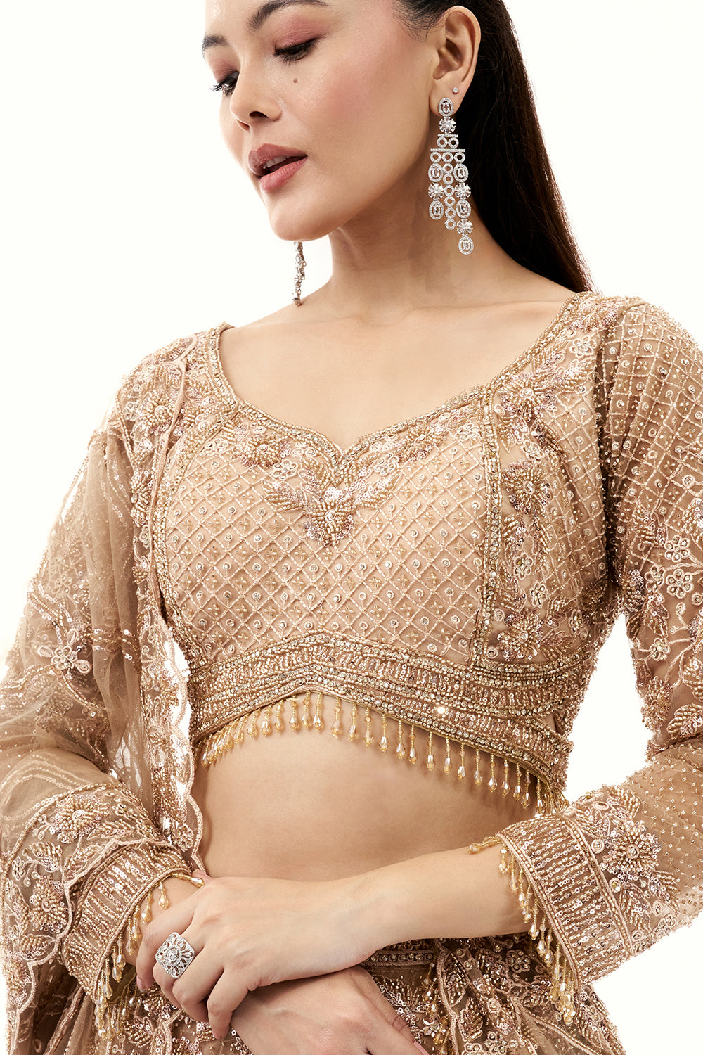 Golden Lehenga with Zardosi and Cutdana Embroidery