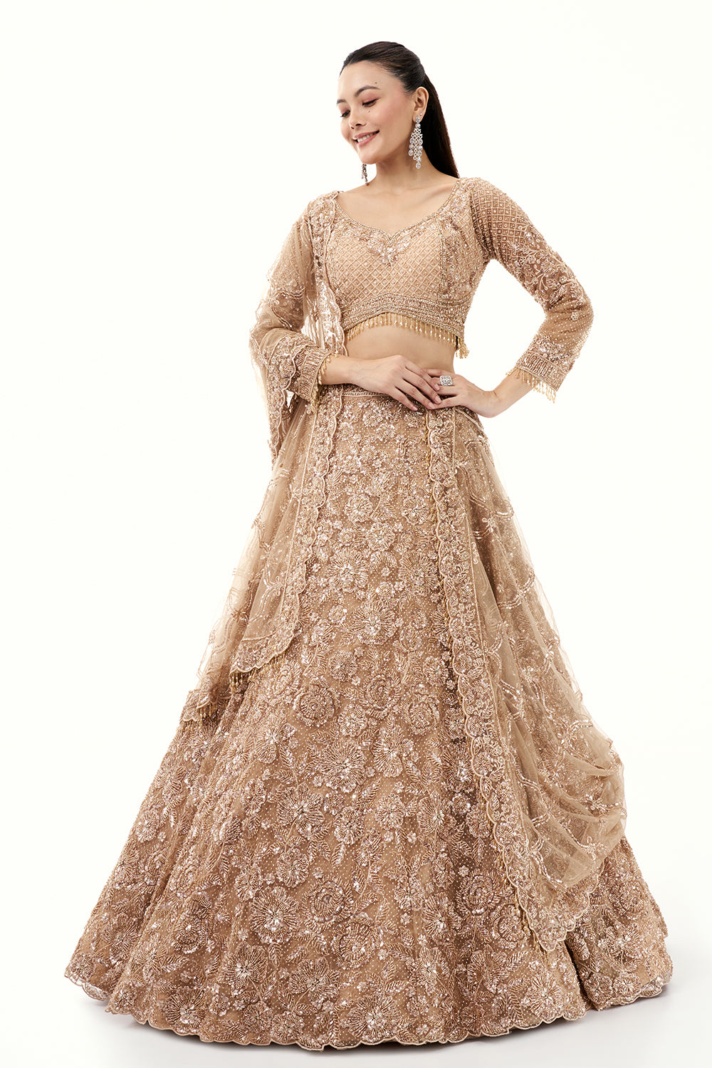 Golden Lehenga with Zardosi and Cutdana Embroidery