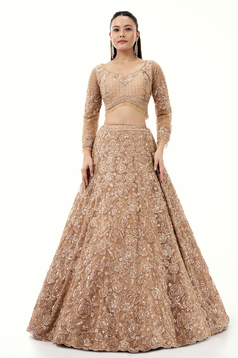 Golden Lehenga with Zardosi and Cutdana Embroidery