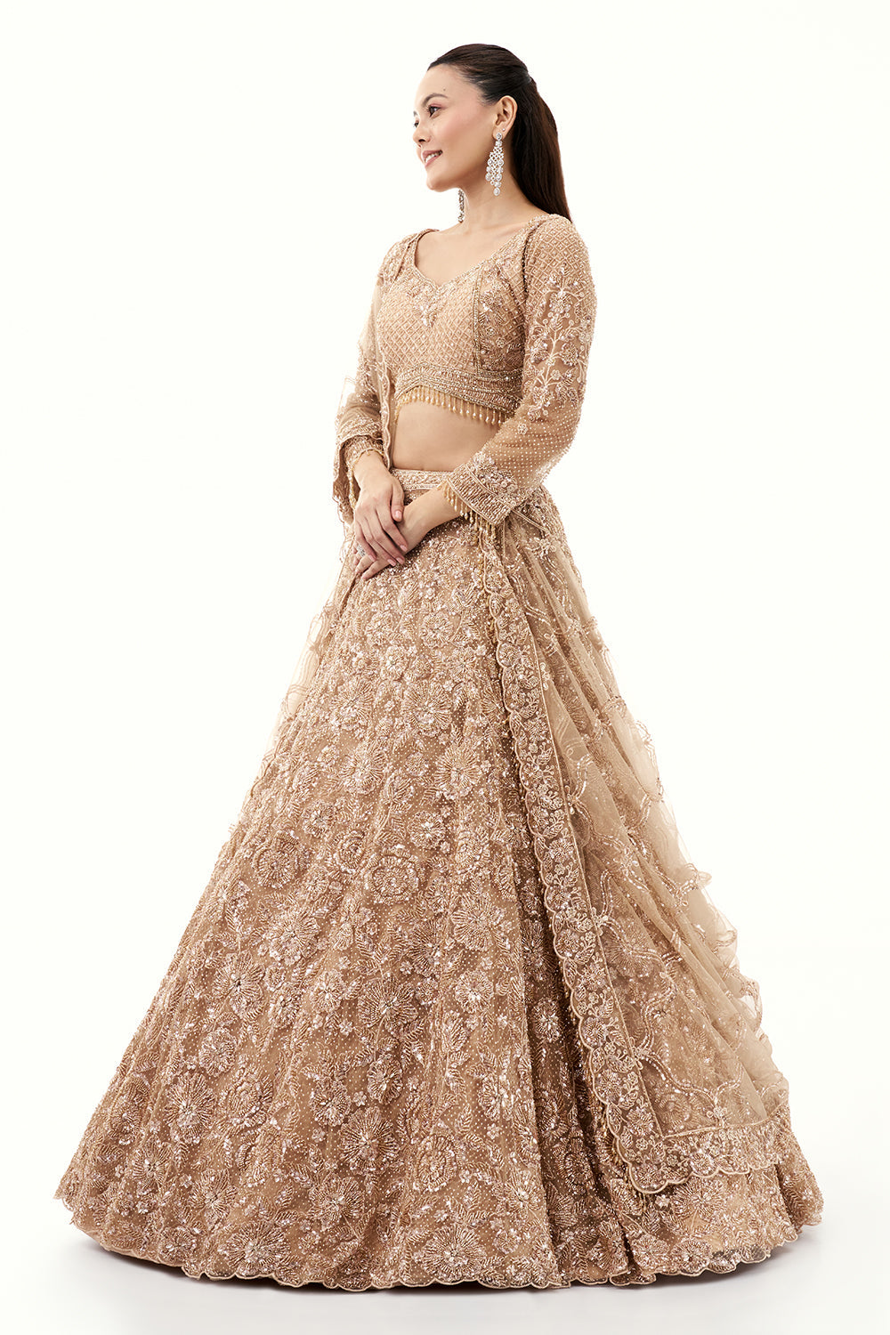 Golden Lehenga with Zardosi and Cutdana Embroidery