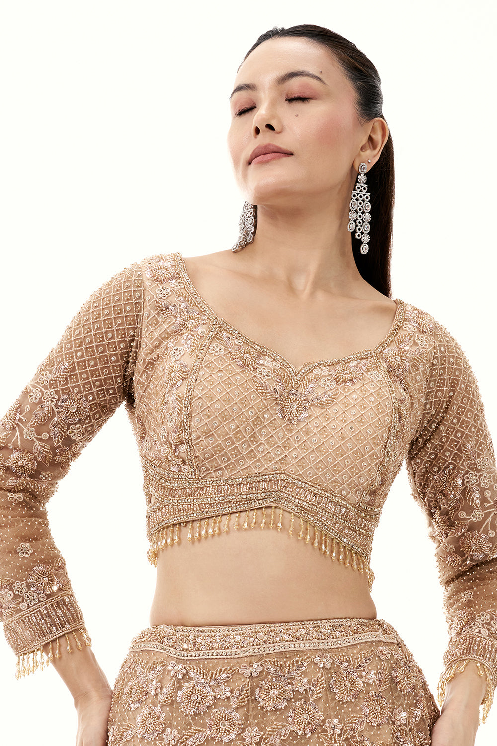 Golden Lehenga with Zardosi and Cutdana Embroidery