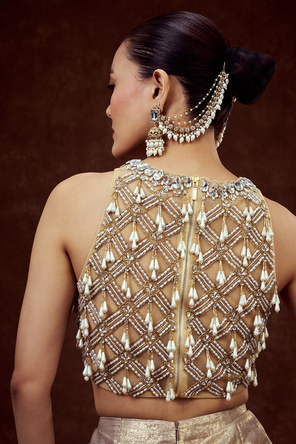 Golden Net Indo Western Drape Skirt Set