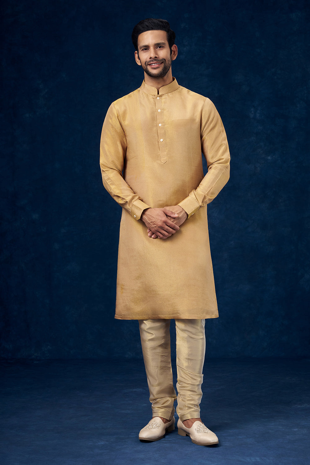 Golden Raw Silk Embellished Groom Sherwani with Mirror and Sequin Work