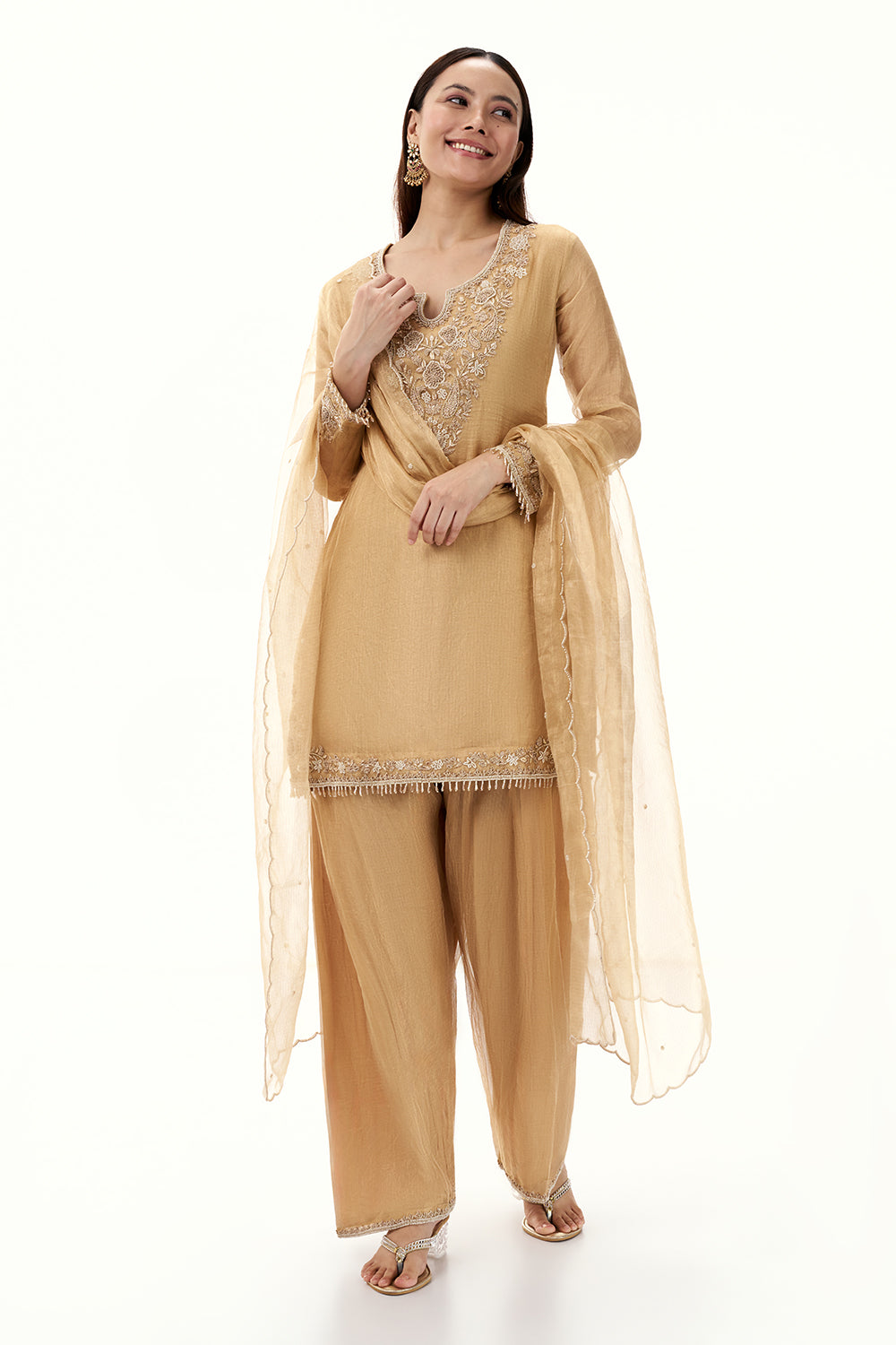 Golden Tissue Suit with Zardosi and Bead Work