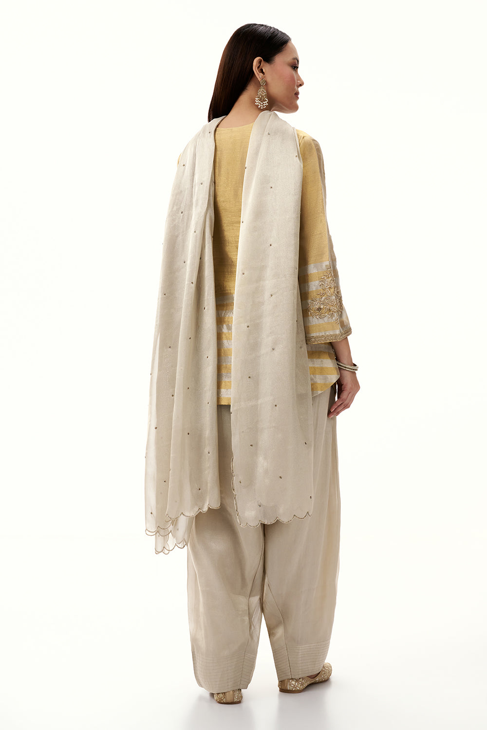 Golden Tissue Suit with Zardosi and Sequin Work
