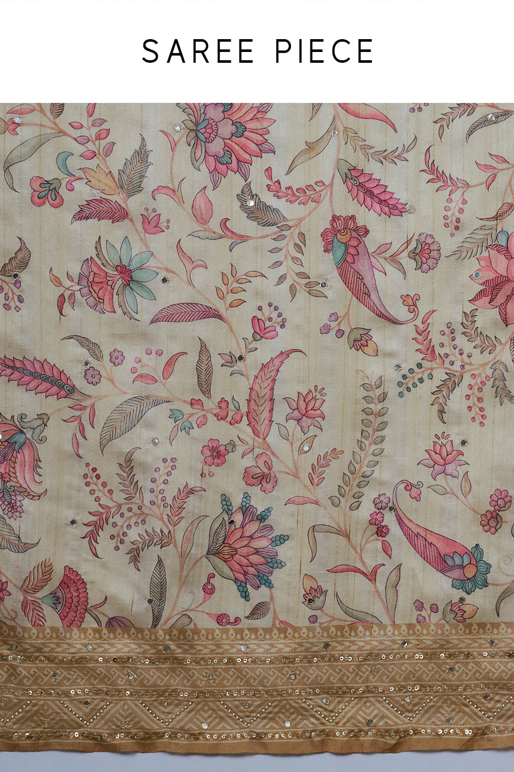 Gold Tussar Silk Saree with Floral Print