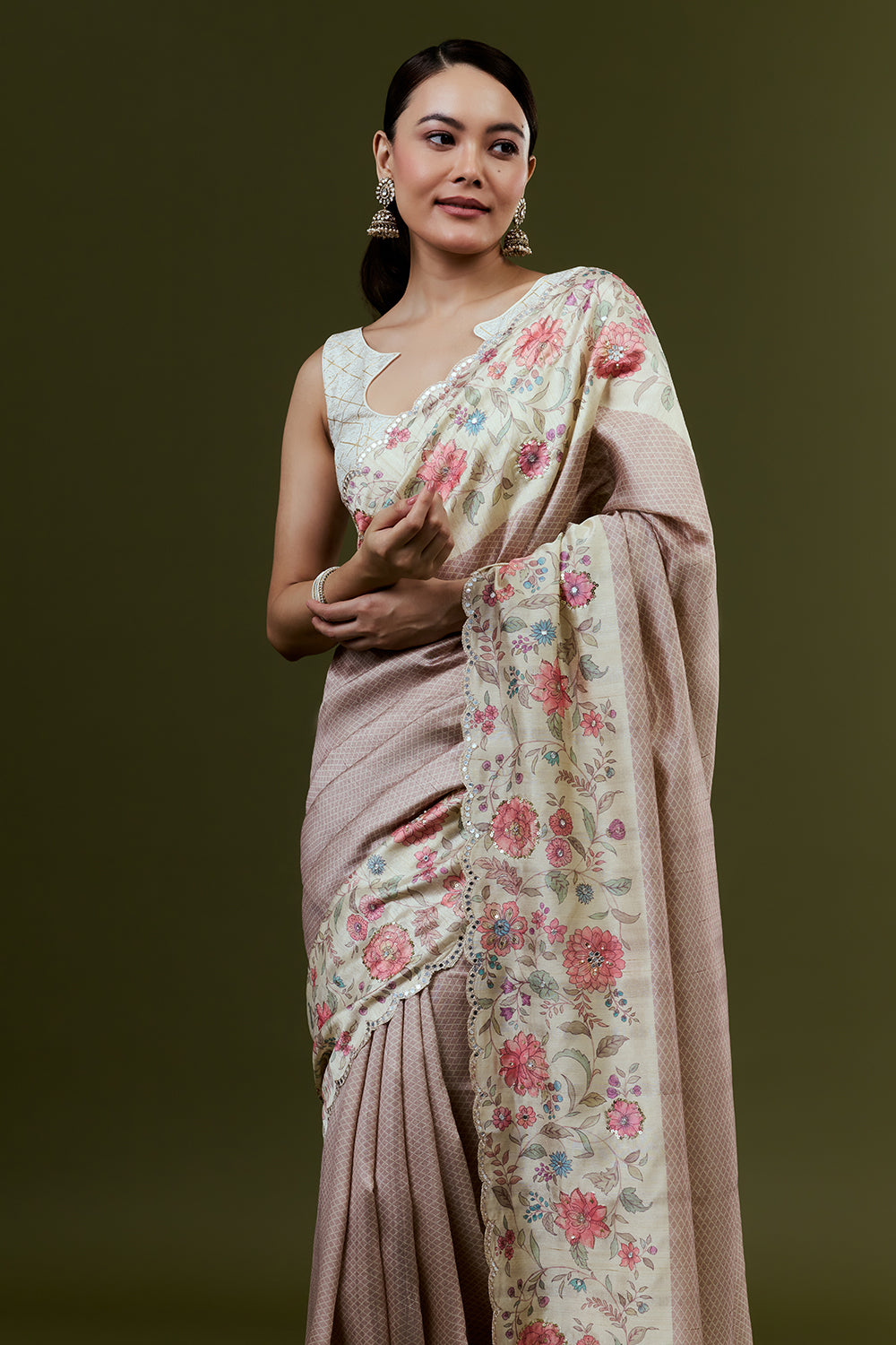 Golden Tussar Silk Saree with Sequin Work