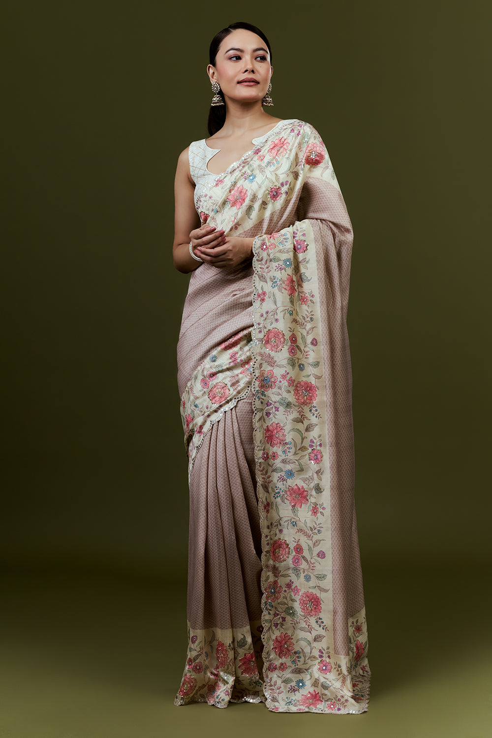 Golden Tussar Silk Saree with Sequin Work