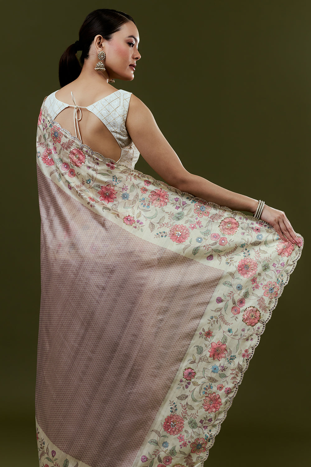 Golden Tussar Silk Saree with Sequin Work
