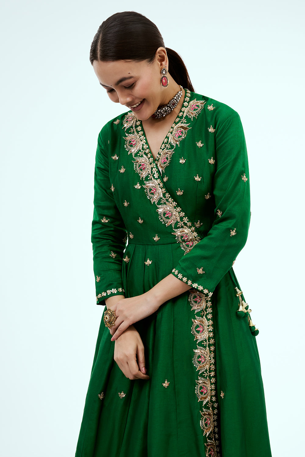 Green Art Silk Suit with Zardosi Work