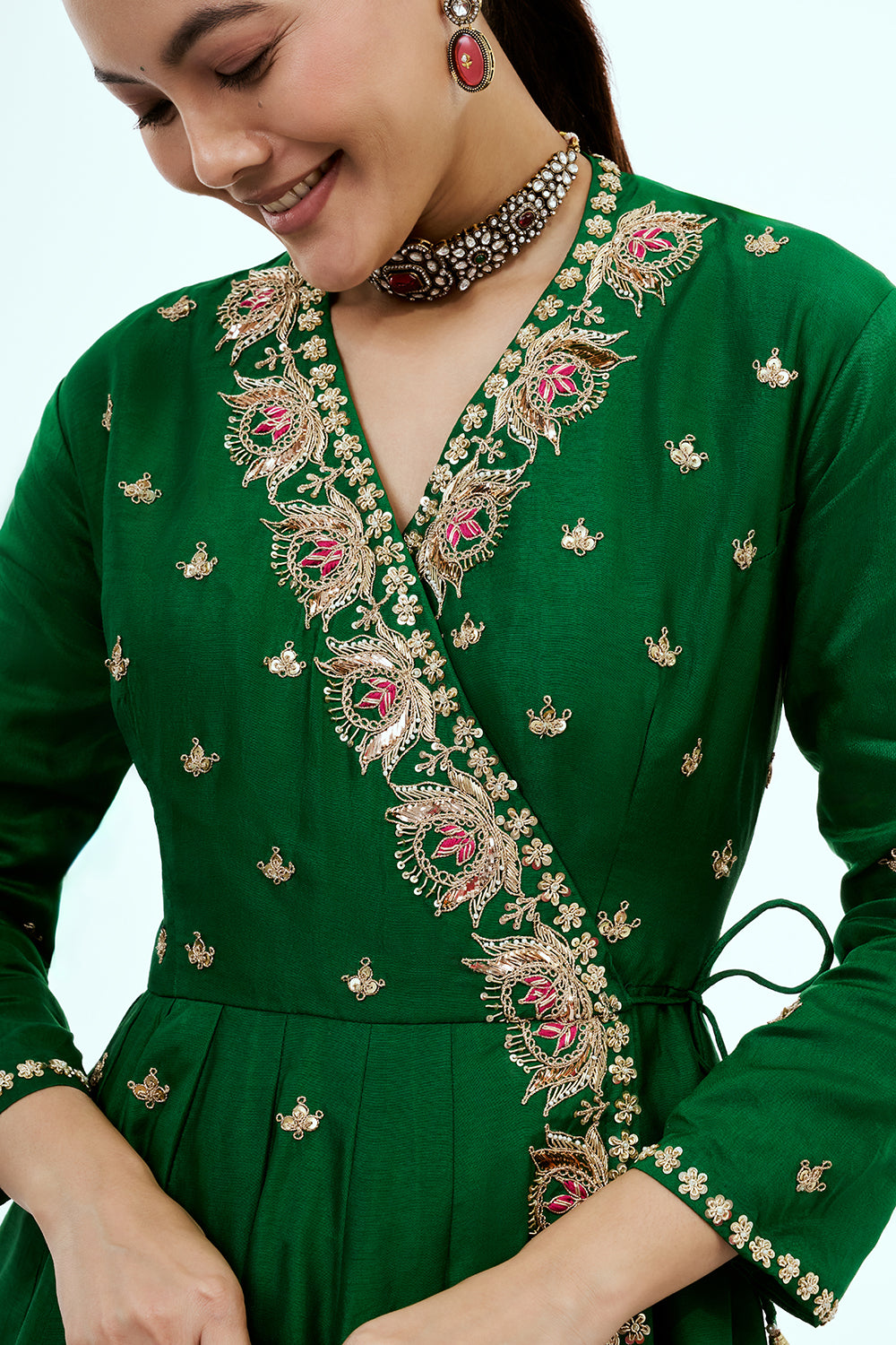 Green Art Silk Suit with Zardosi Work