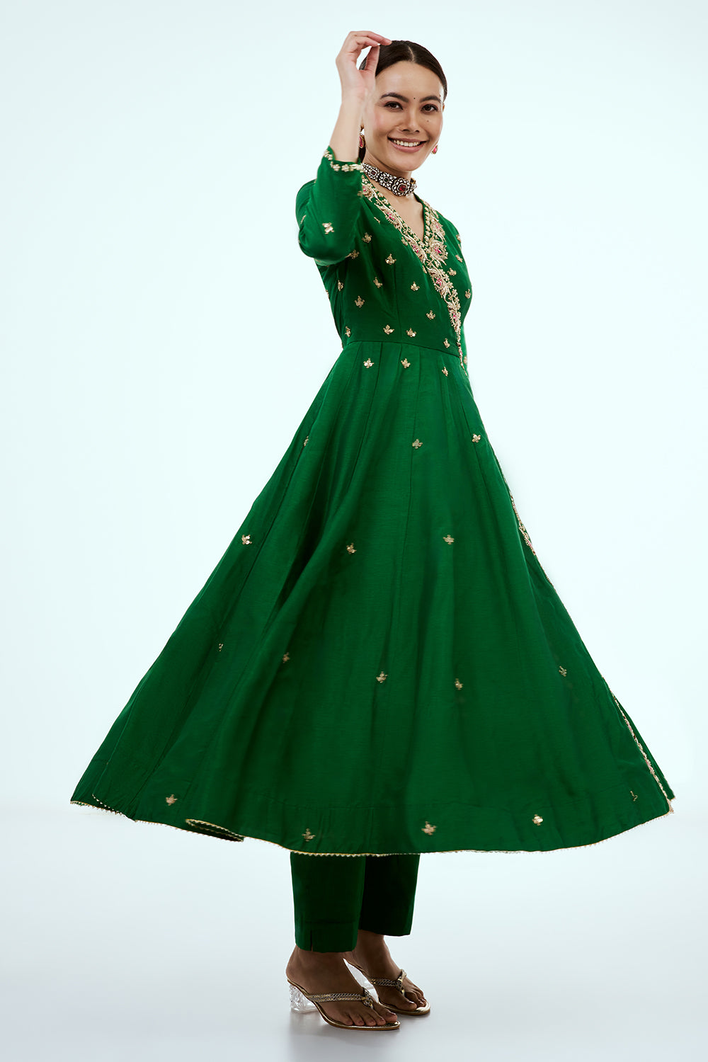 Green Art Silk Suit with Zardosi Work