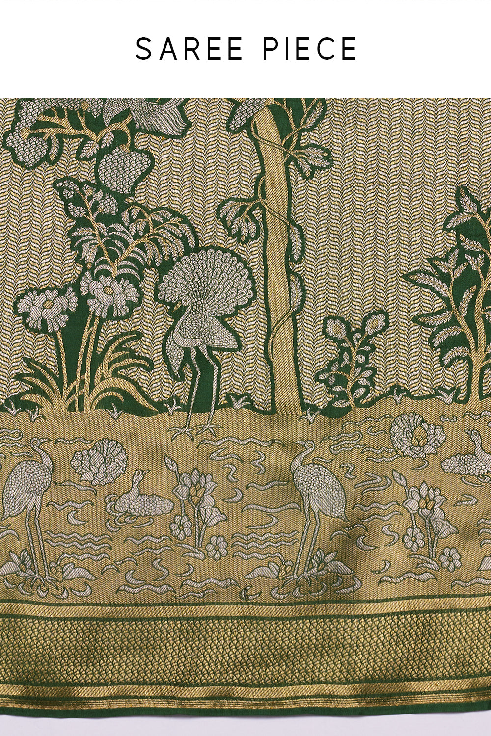 Green Brocade Silk Printed Saree with Zari Work