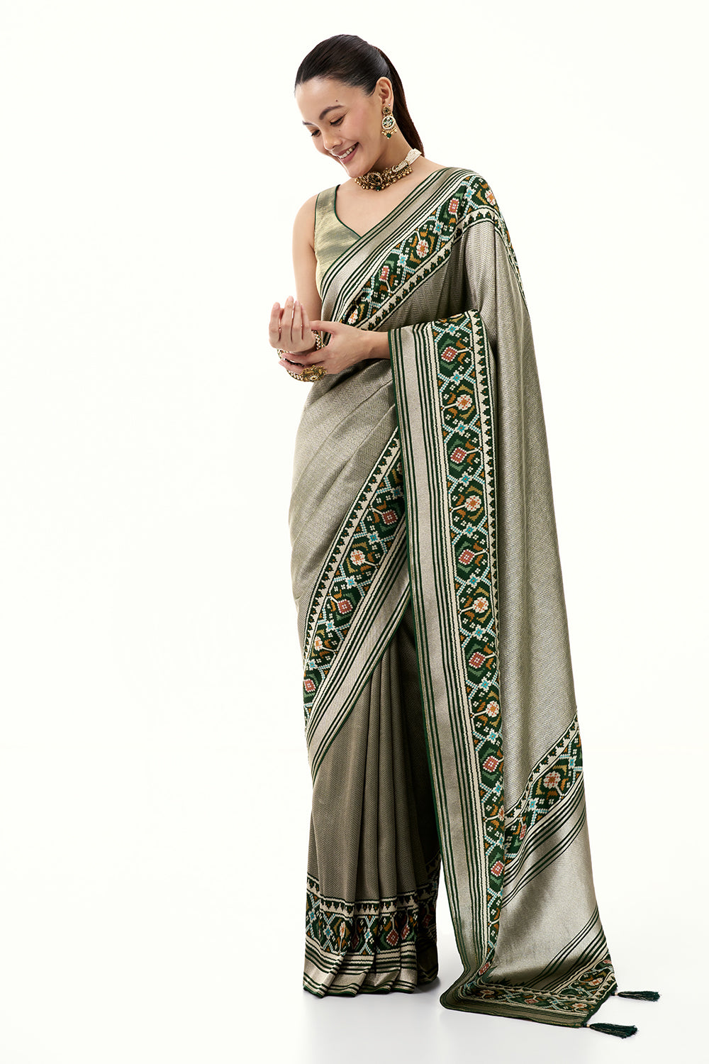 Green Jacquard Silk Saree with Patola Border