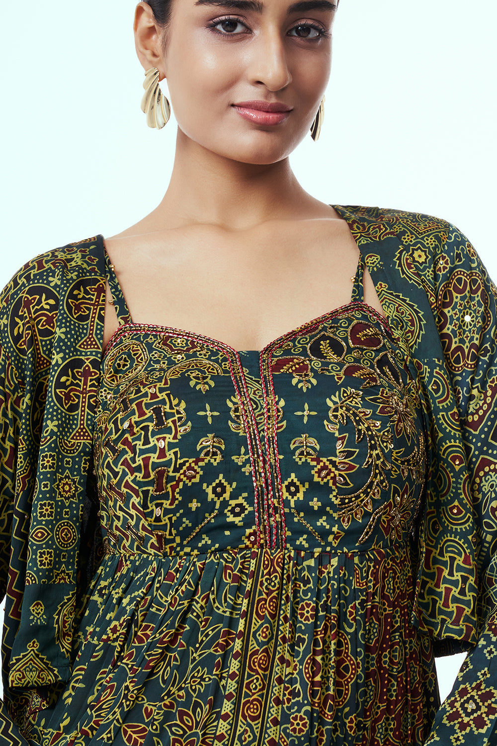 Green Modal Indo Western with Bead Work