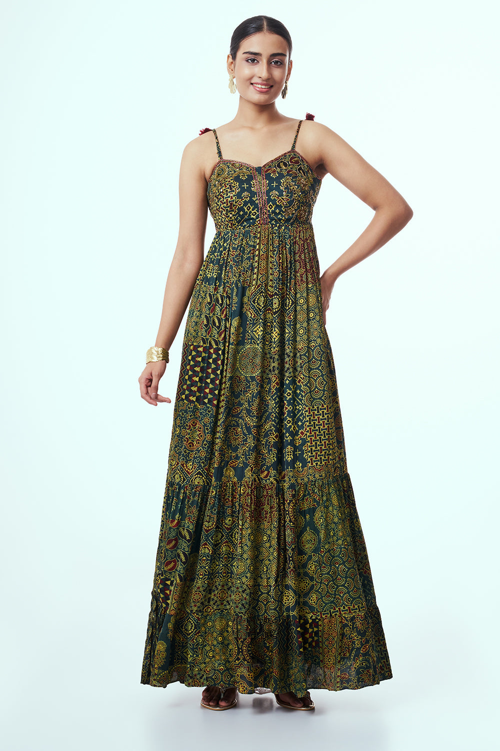 Green Modal Indo Western with Bead Work
