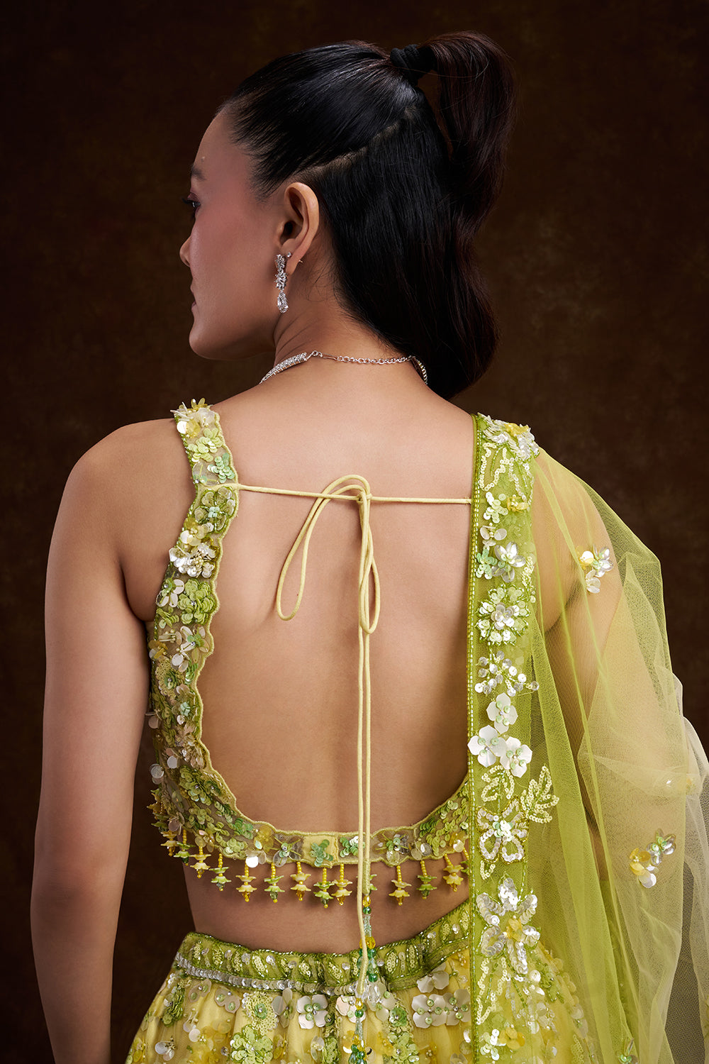 Green Ombré Net Bridal Lehenga with 3D Floral Embellishments