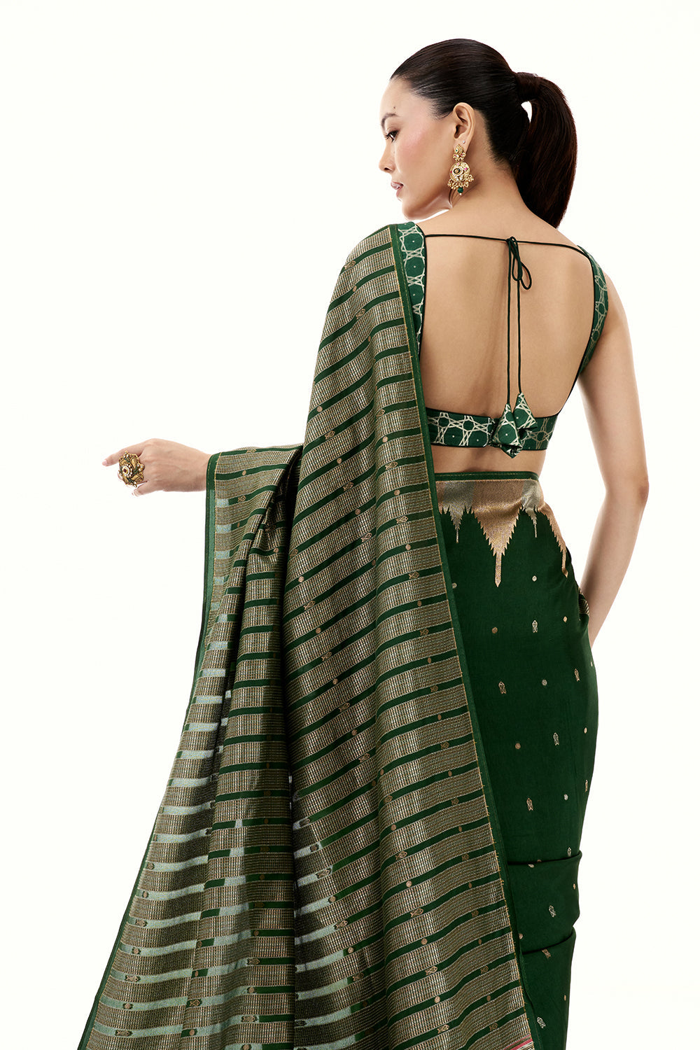 Green Silk Woven Saree with Nature Motifs
