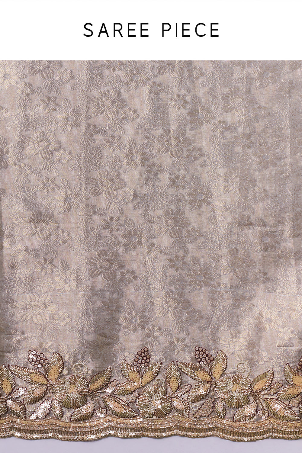 Grey Golden Jacquard Embroidered Saree with Sequin and Pearl Work