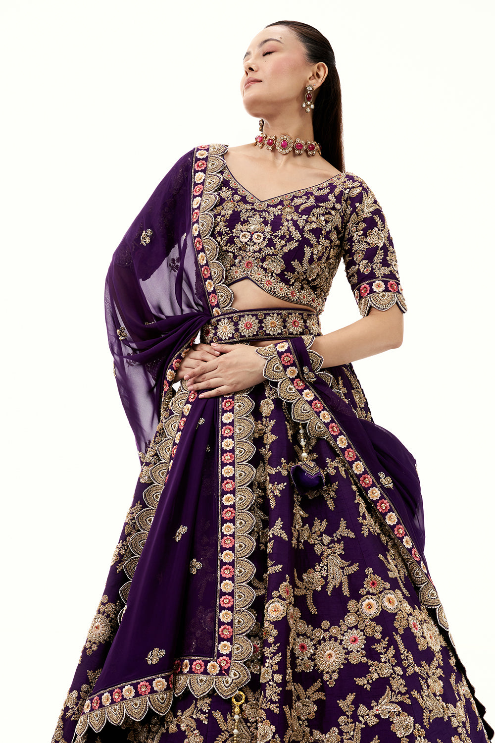 Purple Lehenga with Raw Silk and Zardosi Embroidery