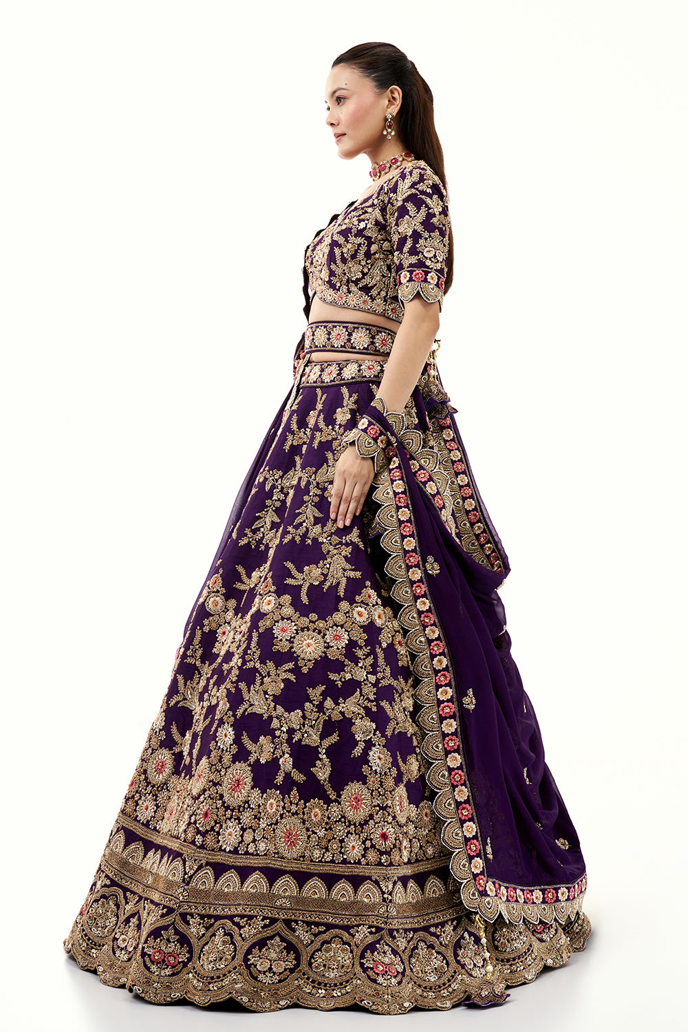 Purple Lehenga with Raw Silk and Zardosi Embroidery