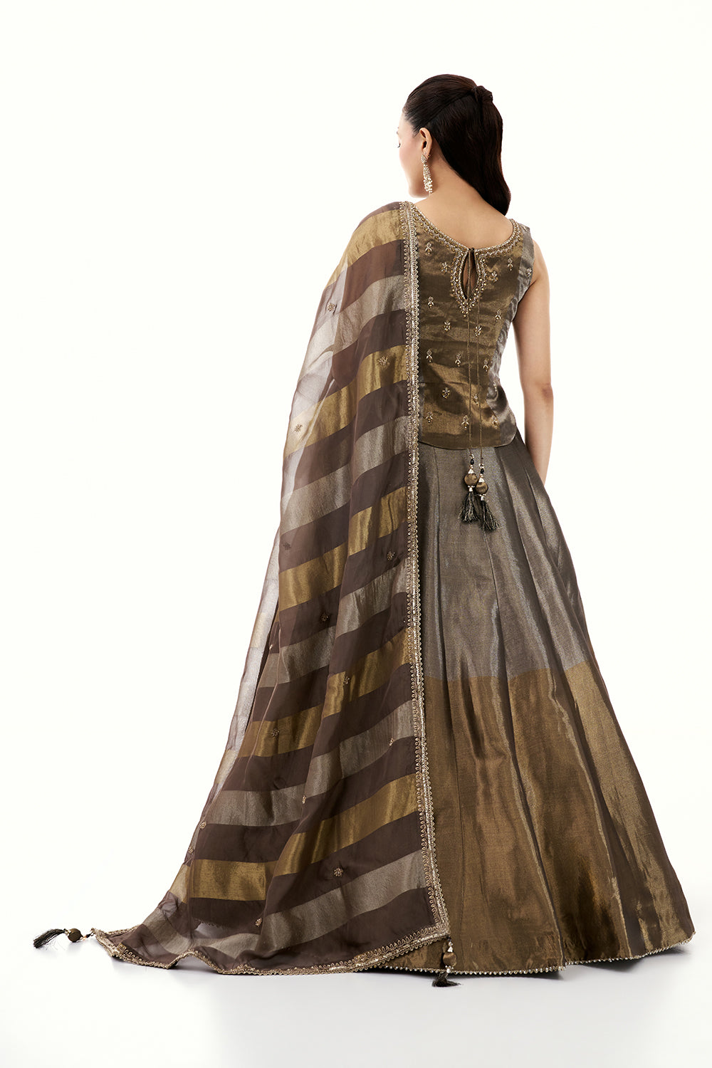 Grey Lehenga with Waistcoat Style Blouse and Mirror Work
