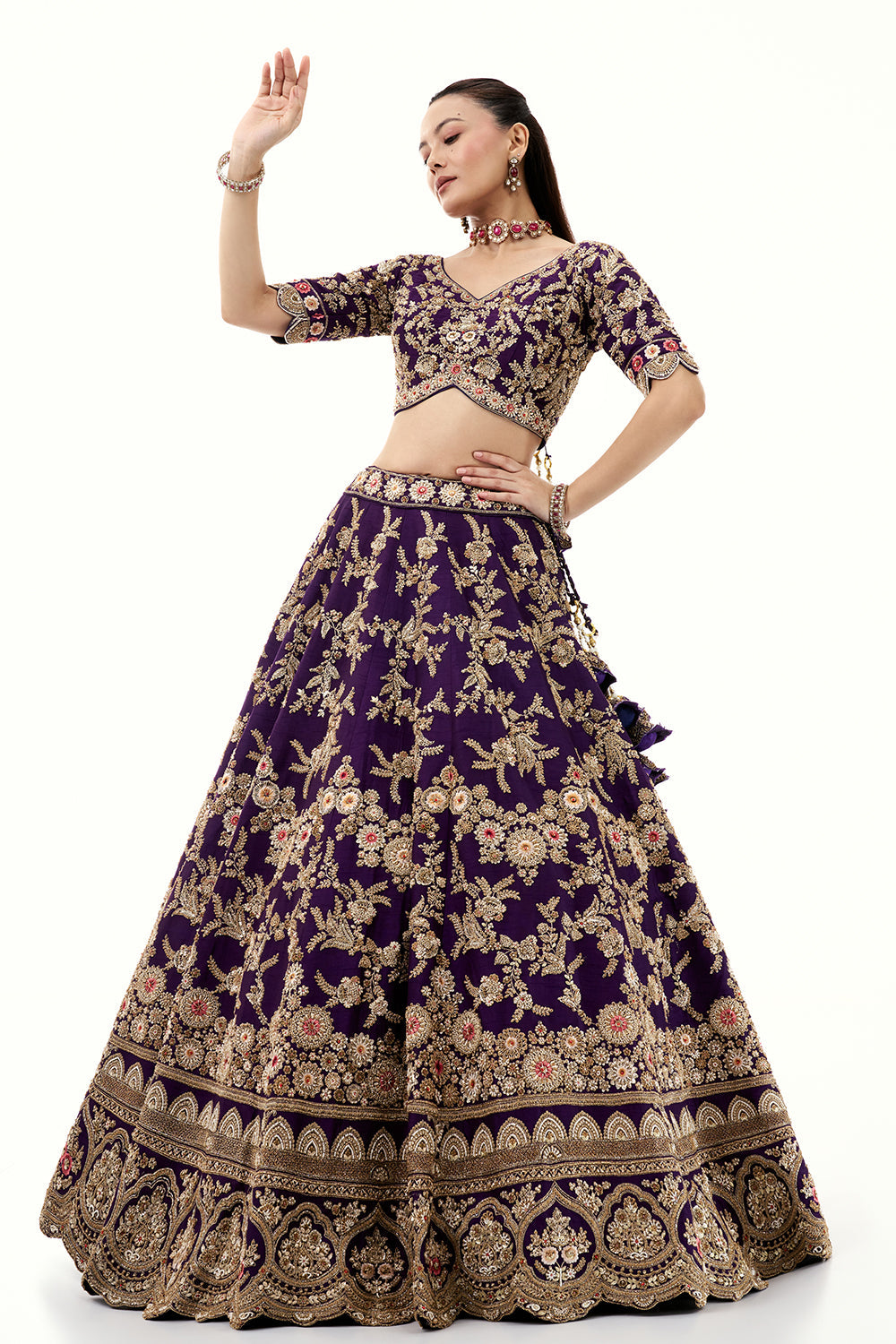 Purple Lehenga with Raw Silk and Zardosi Embroidery