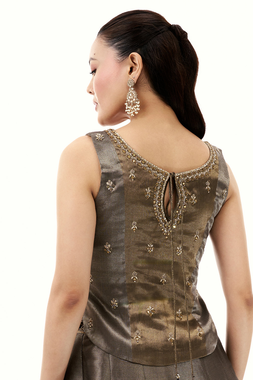 Grey Lehenga with Waistcoat Style Blouse and Mirror Work