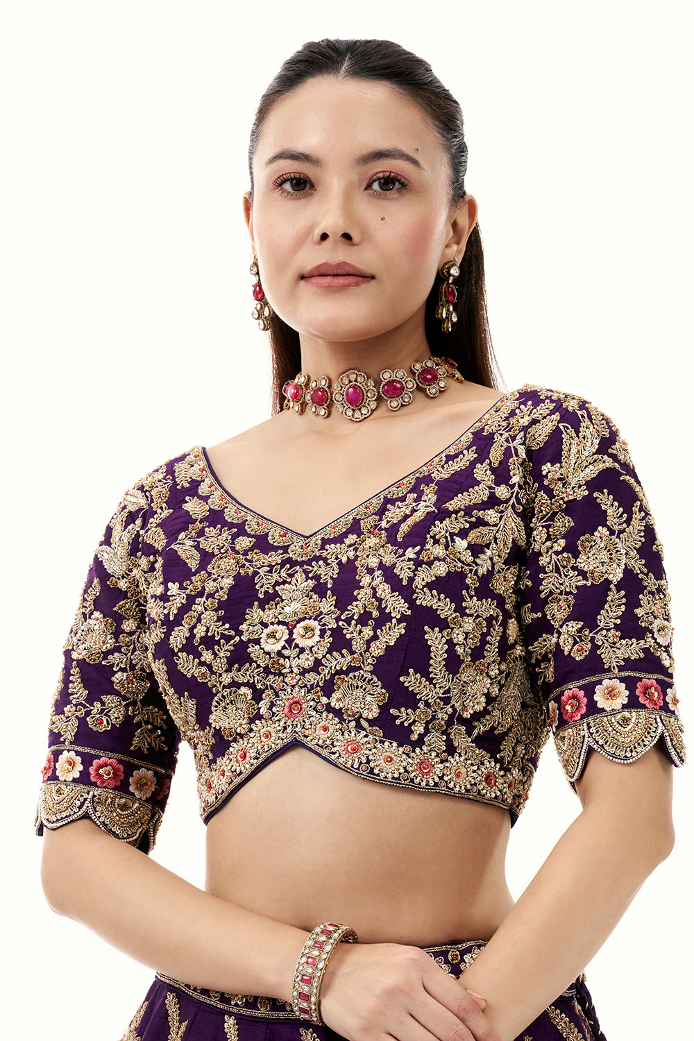 Purple Lehenga with Raw Silk and Zardosi Embroidery