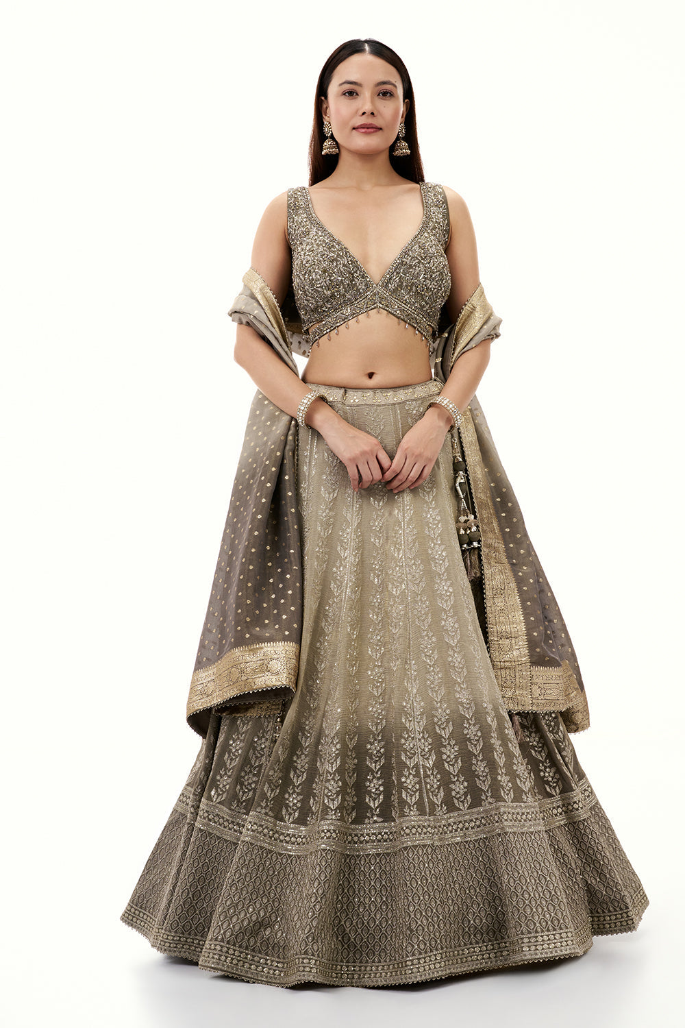 Grey Tissue Lehenga with Zari and Cutdana Work