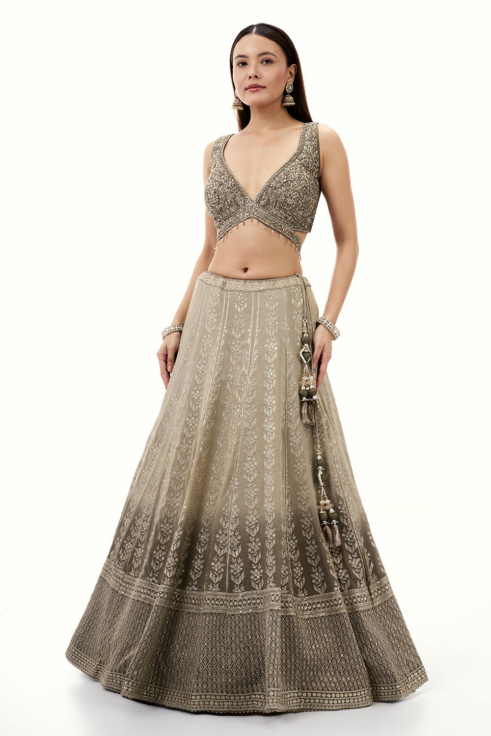 Grey Tissue Lehenga with Zari and Cutdana Work