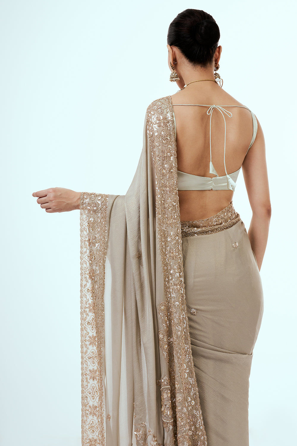 Grey Tissue Silk Saree with Hand Work