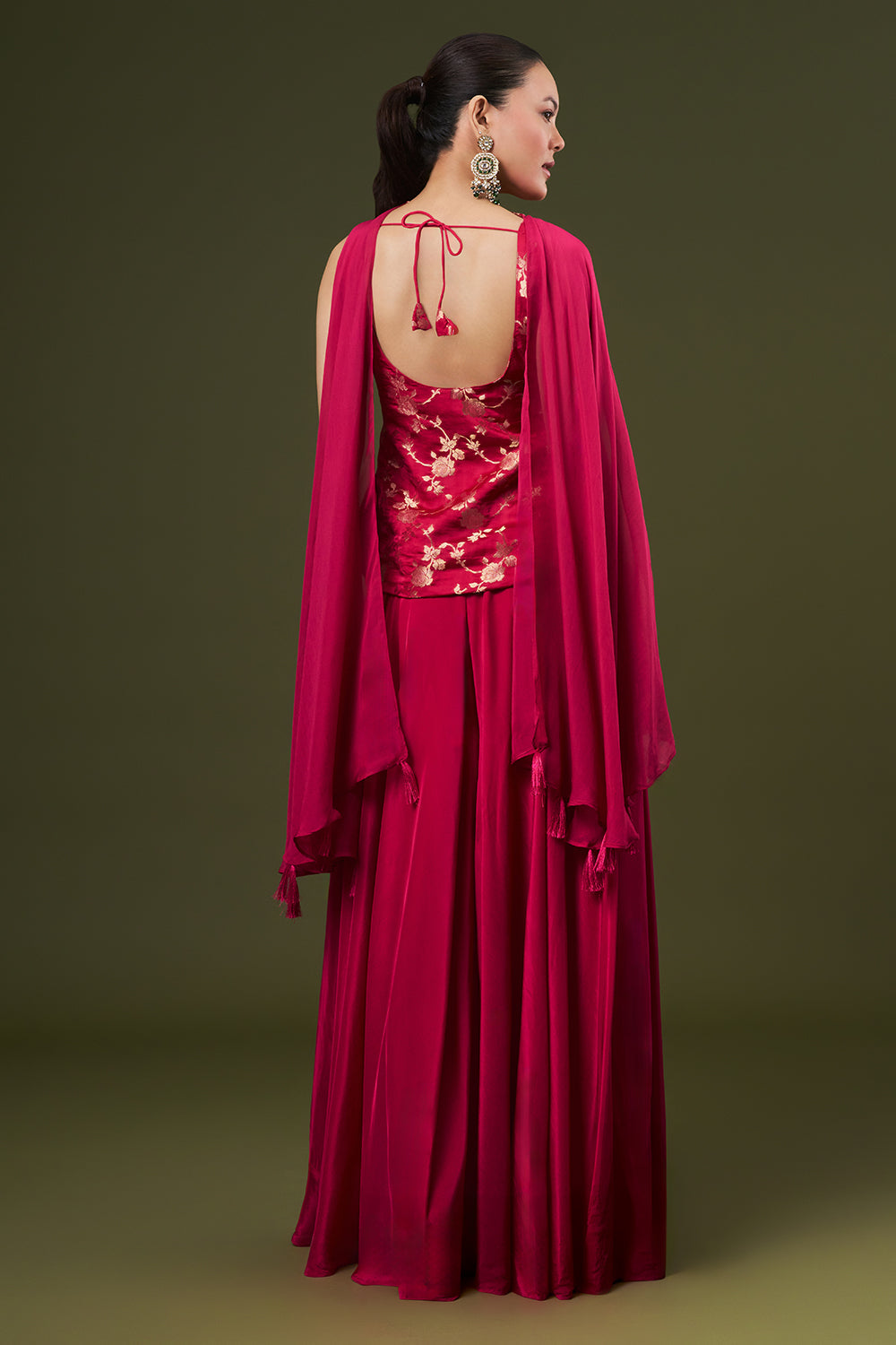 Hot Pink Banarasi Silk Palazzo Suit with Cutdana and Sequin Work