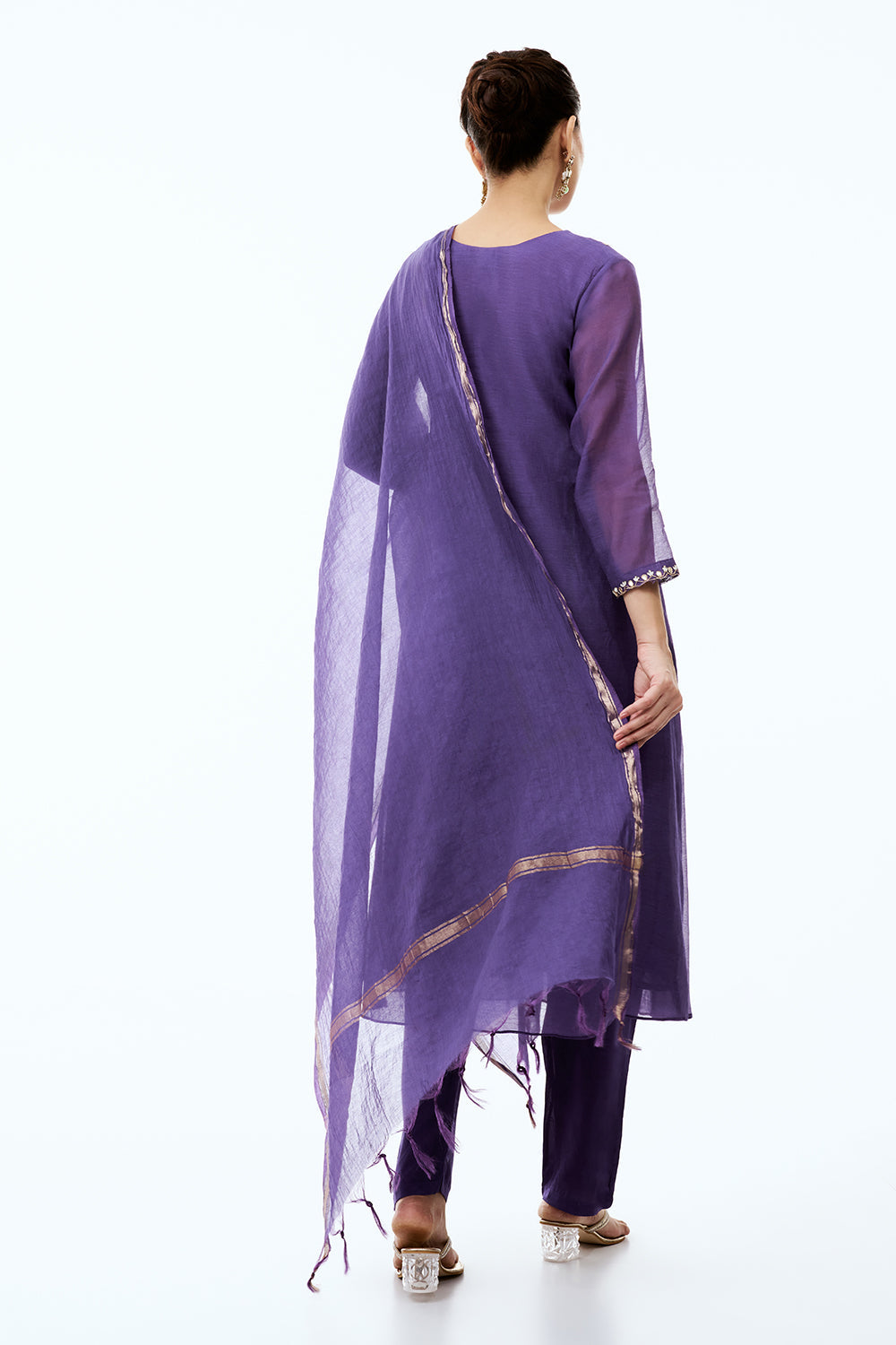 Indigo Chanderi Silk Suit Set with Cutdana and Gotta Work