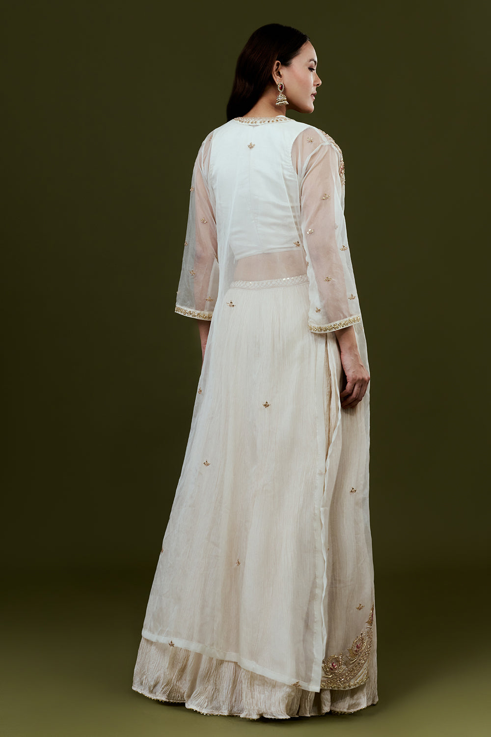 Ivory Art Silk Suit Set with Zardosi and Gota Work