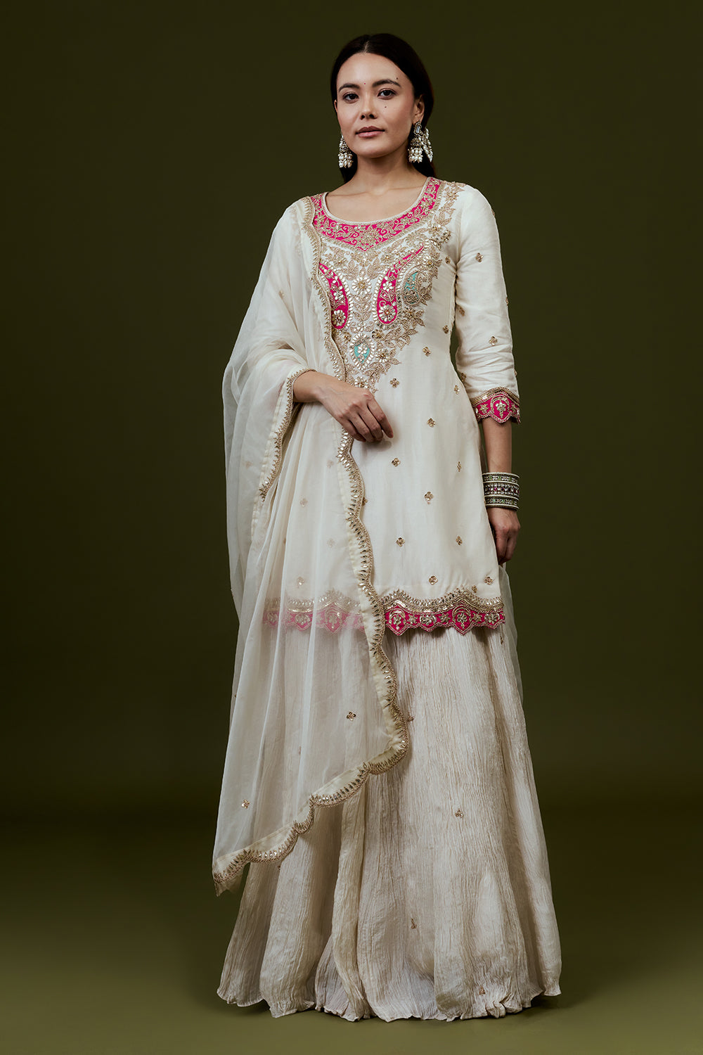 Ivory Art Silk Suit Set with Zardosi Work