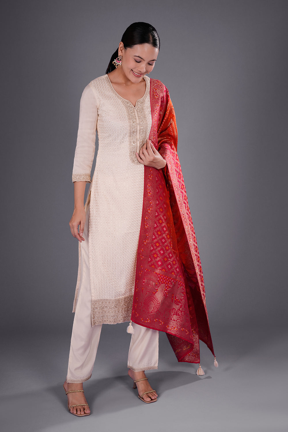 Ivory Banarasi Silk Kurta Set with Zari Embroidery