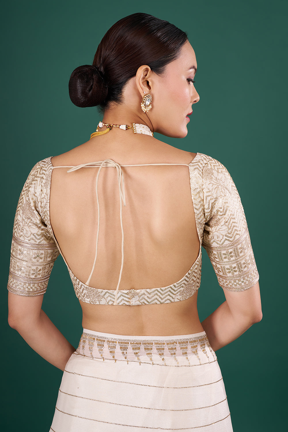 Ivory Georgette Saree with Cutdana Embroidery