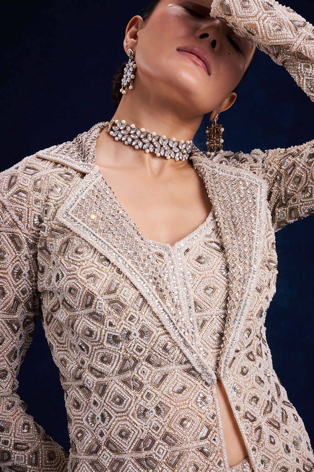 Ivory Gold Net Palazzo with Geometric Cutdana Work