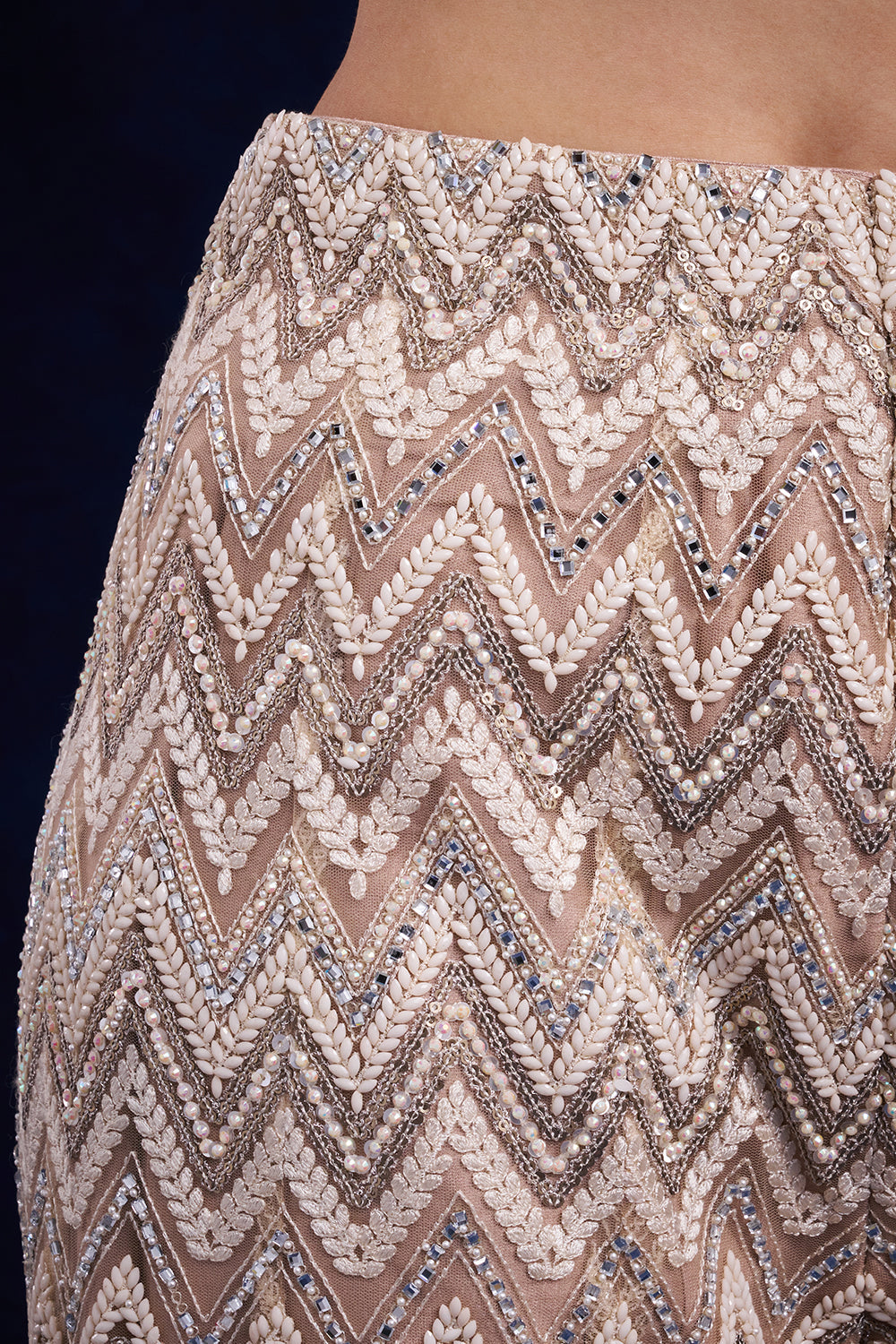 Ivory Gold Net Palazzo with Geometric Cutdana Work