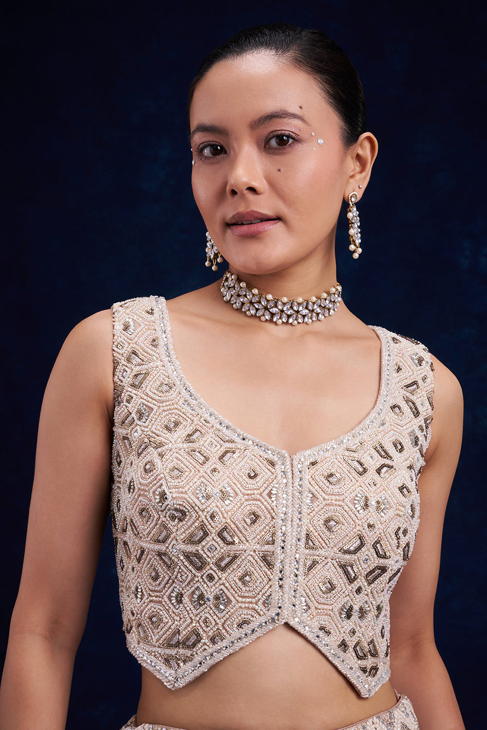 Ivory Gold Net Palazzo with Geometric Cutdana Work