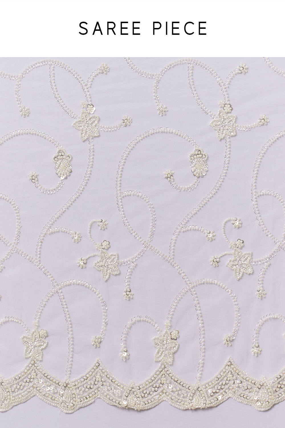 Ivory Net Embroidered Saree with Sequins and Cutdana Work