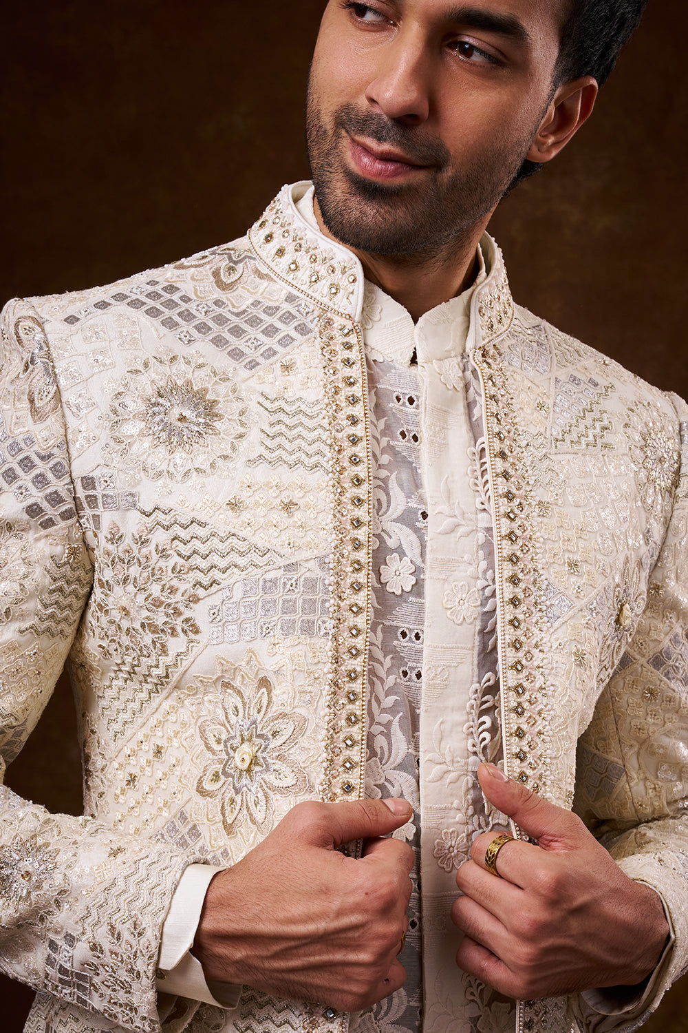 Ivory Nokia Silk Jodhpuri Set with Dori Work